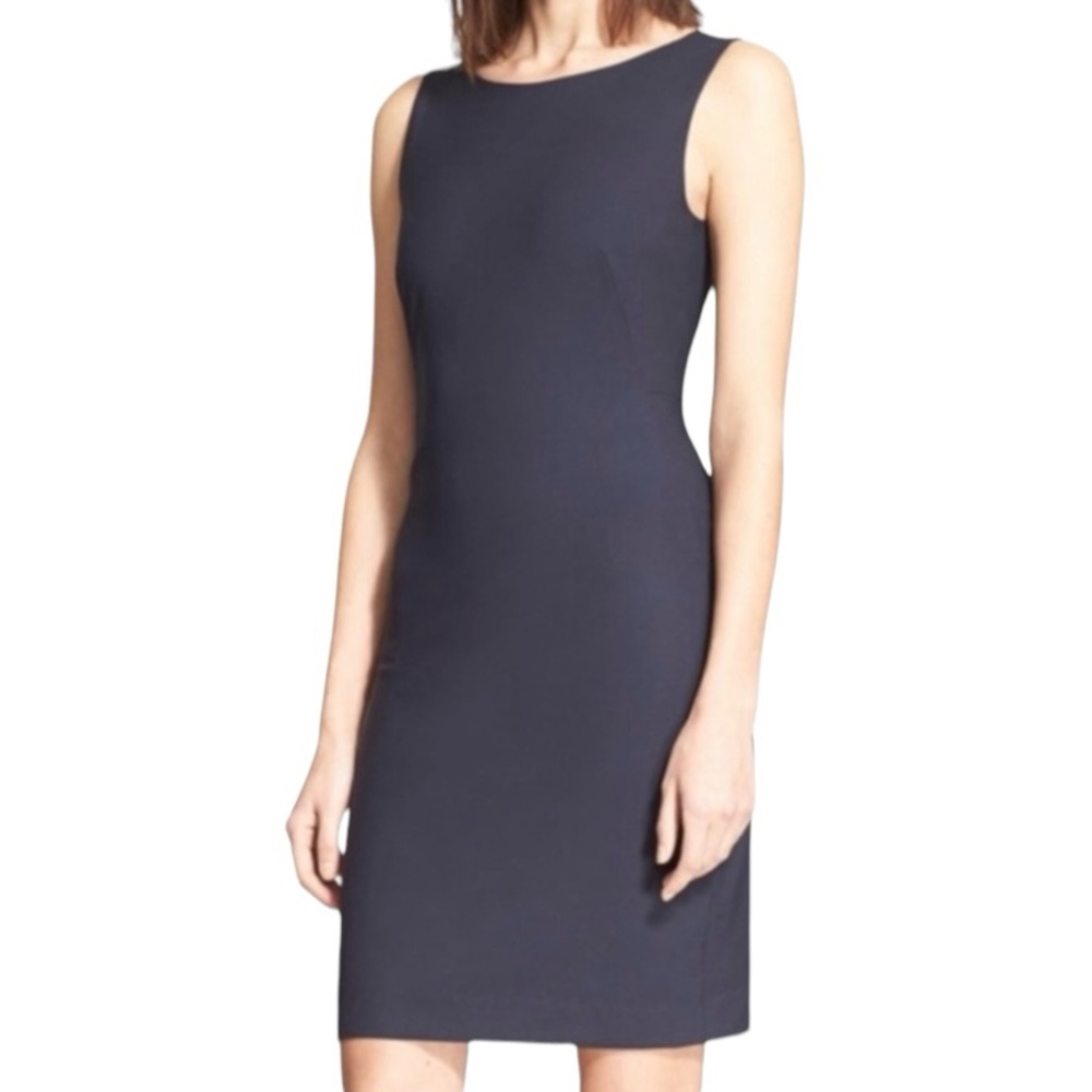 THEORY Betty 2BV Cauldwell Sleeveless Stretch Wool Sheath Dress, Spring Navy